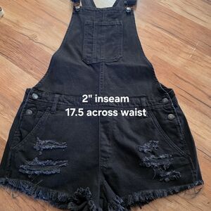 Black Distressed Denim Short Overalls